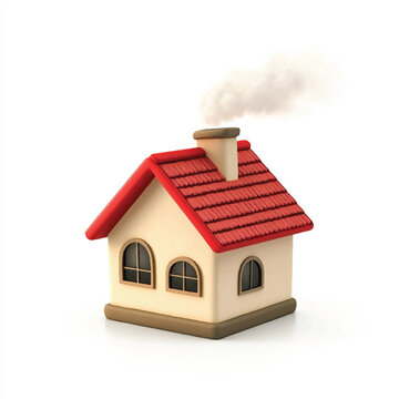 Charming cartoon house with red roof and smoking chimne
