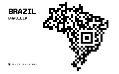 Vector Map of Brazil in QR Code Style with Brasília