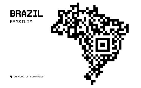 Vector Map of Brazil in QR Code Style with Brasília