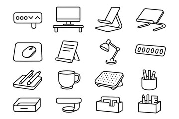 Document platform accessory organizer footrest mouse vector icons office desk holder pad