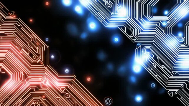 Abstract digital circuit design in vibrant colors creating a futuristic atmosphere. Ideal for technology-themed projects, representing innovation and advancement in electronics.