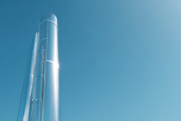 Modern Glass and Steel Tower Against a Clear Blue Sky