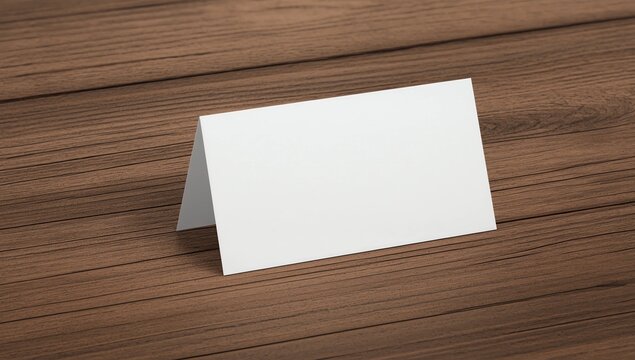 Table tent, reserved card sign empty blank on a wooden table, 3d illustration  - Powered by Adobe