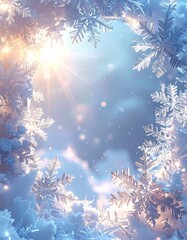 crystal snowflake hexagon border with sparkling frosty winter edges