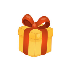 A yellow box with a red ribbon on top