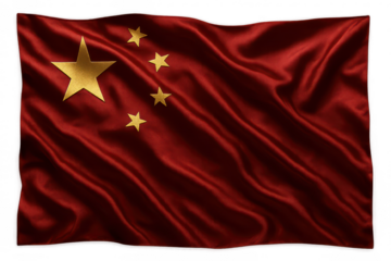 Chinese national flag, rich silk texture, isolated on a transparent background