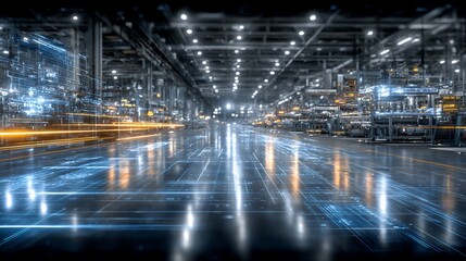 Obraz premium futuristic car factory interior with lights