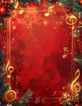 elegant musical christmas border with golden notes and festive sheet music accents