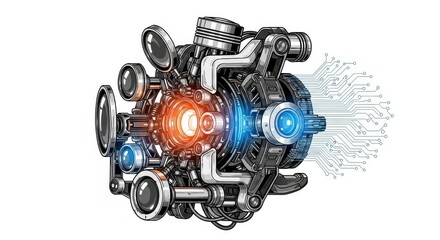 Fototapeta premium Futuristic Engine Concept Design with Digital Energy Flow