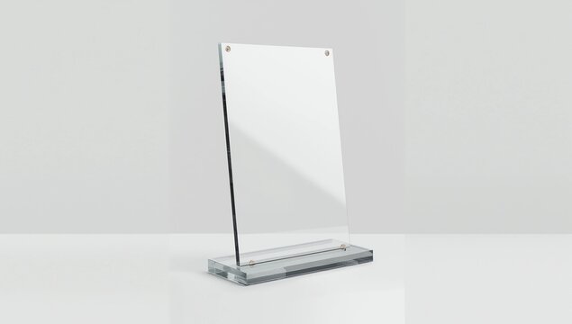 Transparent acrylic table stand display for menu isolated, white background