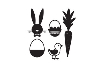 Black and white easter icons featuring a bunny chick and eggs