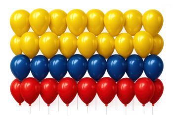 Yellow, blue, red balloons flag pattern, isolated on transparent background.