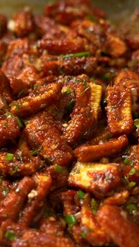 Baby corn Manchurian cooking process