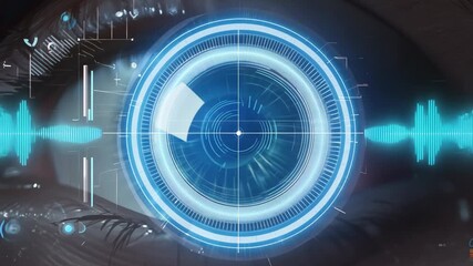 Futuristic digital eye scan interfaces with biometric data overlay, showcasing advanced technology and surveillance concepts in a dynamic visual sequence. - Powered by Adobe