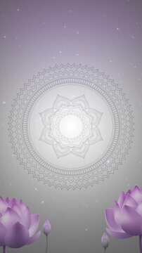 Grey Mandala with Lotus Flowers and Sparkling Particles for Diwali, Navratri, and Durga Puja - Vertical