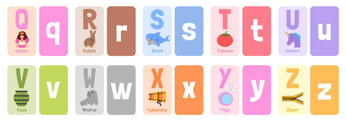 Alphabet colorful flash card with illustration	