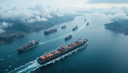 Mega Container Ship and Futuristic Red Bridge