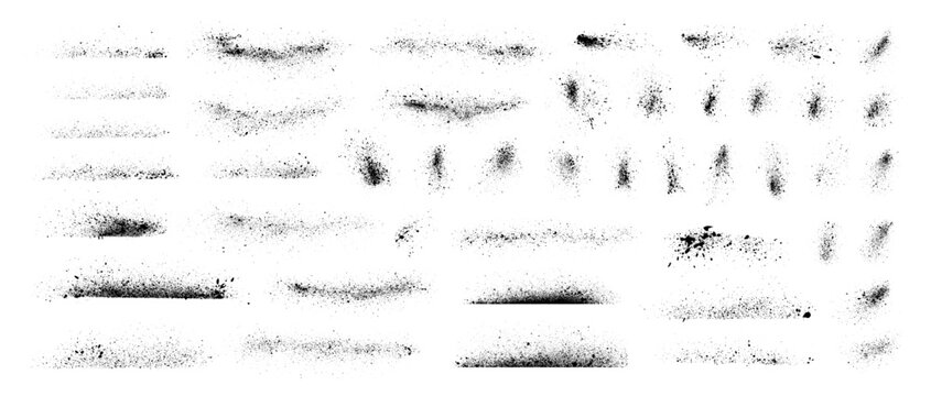 Stencil spray paint borders and inky graffiti blots. Stencil inky paint borders, hand drawn spraypaint effect.