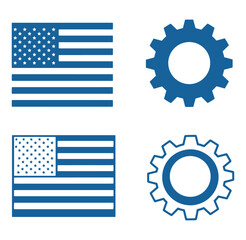 American flag and gear icons representing industry engineering and united states economy