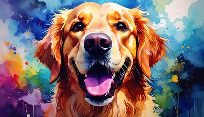 Colorful portrait of a golden retriever
