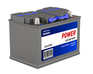 Car battery on white background. Isolated 3D illustration