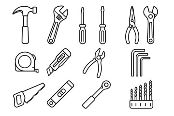 Fototapeta premium Essentials measure vector icons icon saw flathead adjustable toolbox hand socket pliers