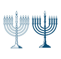 Two stylized vector illustrations of the traditional jewish menorah for hanukkah celebration