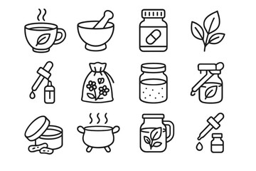 Vector icon icons ointment medicine leaf oil tincture steam herbal powder flowers