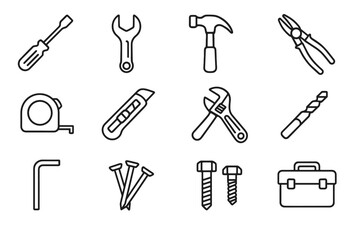 Obraz premium Screwdriver hex bit tool knife vector pliers icon drill utility bolts shelf