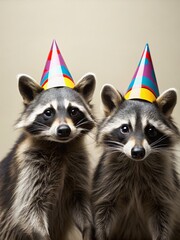 Two raccoons at a birthday party