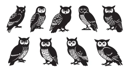 Fotobehang Uiltjes Collection of ten detailed owl silhouettes in various poses  © sagor
