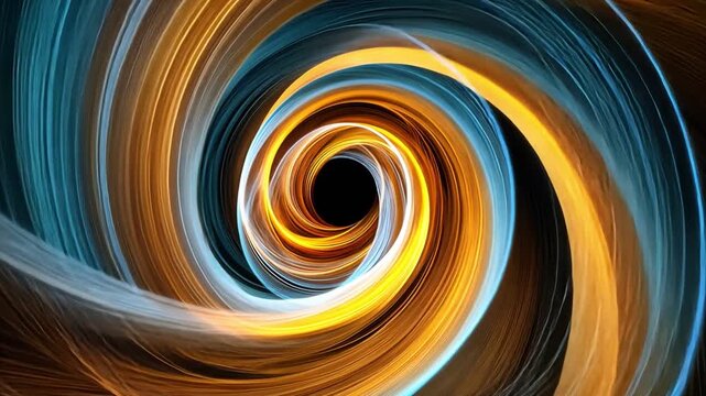 An abstract swirl of vibrant colors, combining shades of blue, orange, and gold in a mesmerizing spiral pattern. Ideal for backgrounds, digital art, and modern design projects.