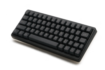 Stylish dark gray mechanical keyboard, isolated on transparent background