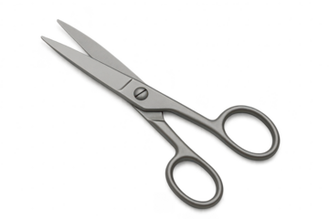 Sharp gray metal scissors isolated on a transparent background, cutting tool