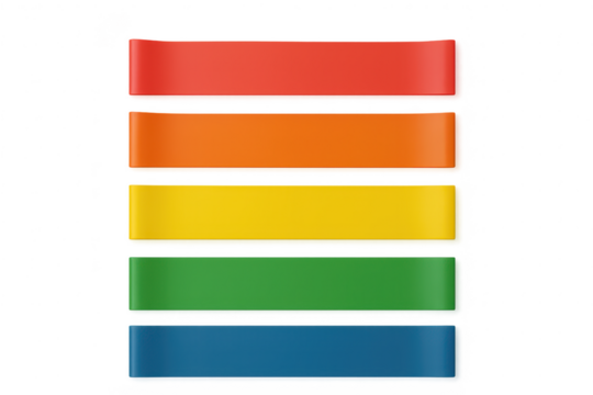 Five colorful rectangular banner ribbons isolated on transparent background
