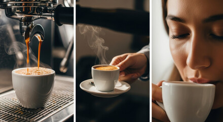 A woman is trying to enjoy the warm moment in every cup of coffee