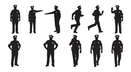 Collection of diverse police officer silhouettes in various poses and actions