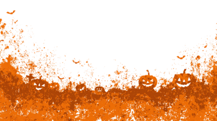 Orange Halloween border with distressed grunge texture isolated on transparent background 