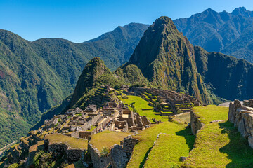 Machu Picchu Inca ruins in summer, Machu Picchu historic sanctuary, Cusco, Peru.