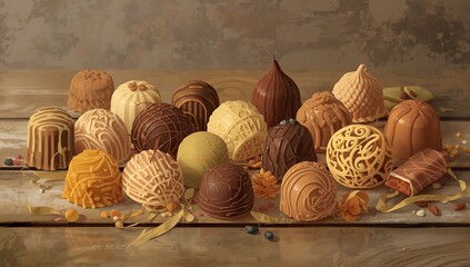 Gourmet sweets and pralines presented in rich colors high resolution picture