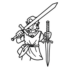 Warrior character illustration with swords isolated on white background