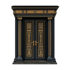Obraz premium elegant wooden door with gold trim and has classical architectural elements, png