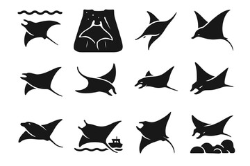 Fototapeta premium Ocean near motion manta icon diving ray deep rays vector