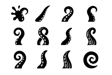 Compressed icon tentacle octopus figure vector arm bent curled outline stretch