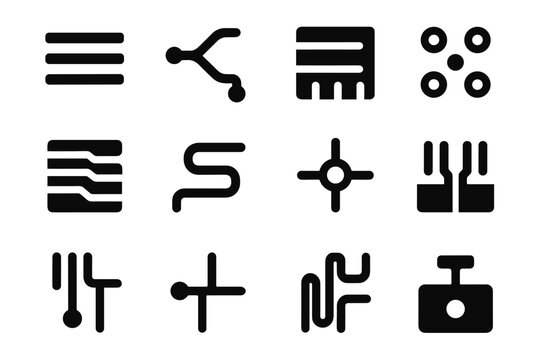 Ground mask trace set power path lines icon section relief vector circuit