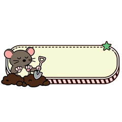 Cute cartoon illustration of a mole with a shovel and a blank text box, suitable for labels and custom notes for children.