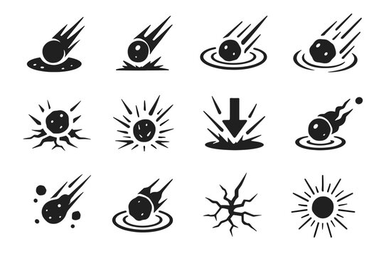 Meteor impact explosion cracked vector space icon ring ground from icons