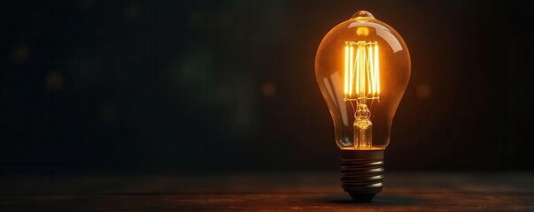A vintage lightbulb with glowing filament on a dark background, ideal for retro or industrial themes , decor, lightbulb