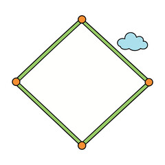Simple hand-drawn diamond frame with cloud doodle vector art illustration.