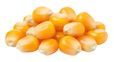 Fototapeta premium A pile of golden yellow dry corn kernels isolated on transparent background